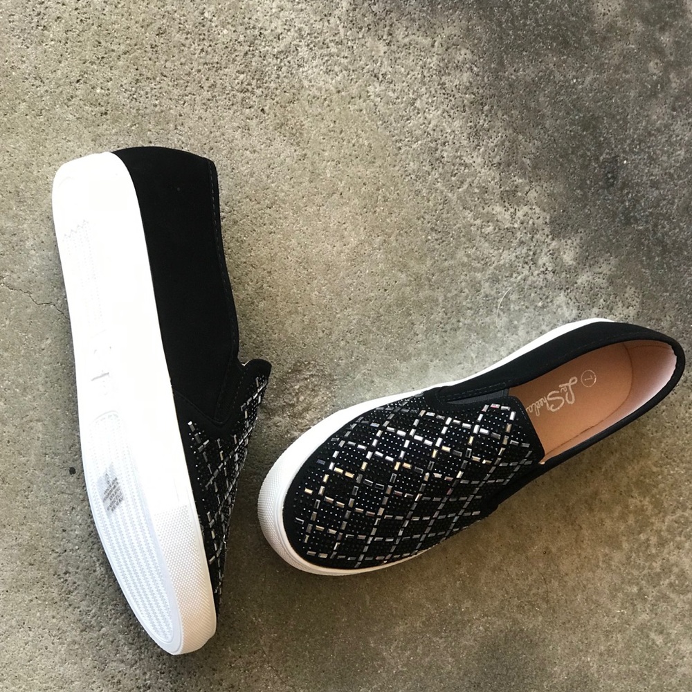 Black Rhinetones White Platform Slip-On Sneaker - Picture 4 of 7